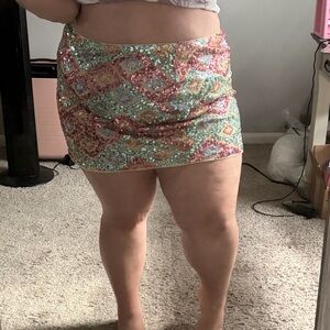 SHEIN Multicolor Sequin Geometric Mini Skirt